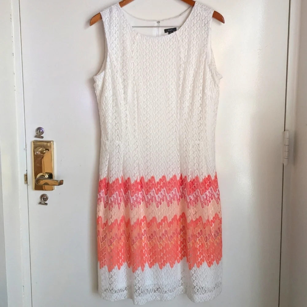 R&K Lace Sleeveless Pink Peach White Chevron Midi Dress 16 - Picture 1 of 16